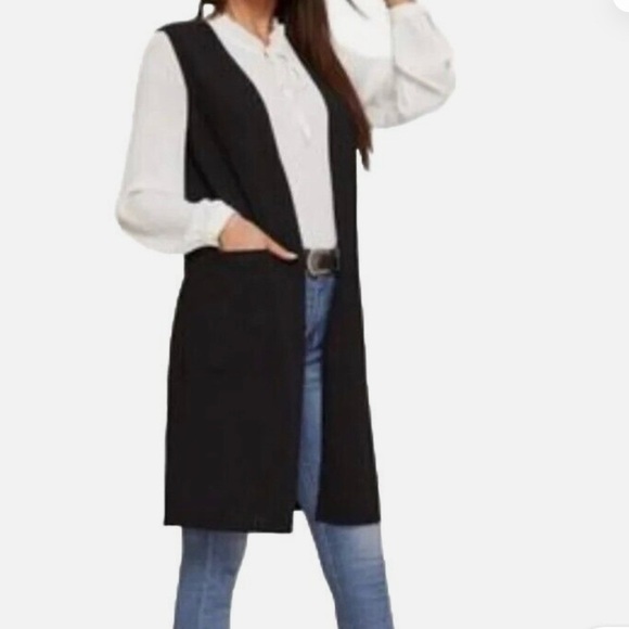 Exclusively Misook Black Knit Duster Cardigan Vest Womens Medium Sleeveless - Picture 1 of 6
